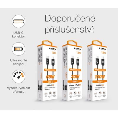 Chytrá síťová nabíječka ALIGATOR GaN, Power Delivery 65W, 2xUSB-C, 1xUSB-A, černá