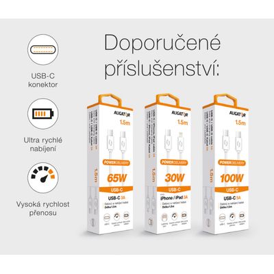 Chytrá síťová nabíječka ALIGATOR GaN, Power Delivery 65W, 2xUSB-C, 1xUSB-A, bílá