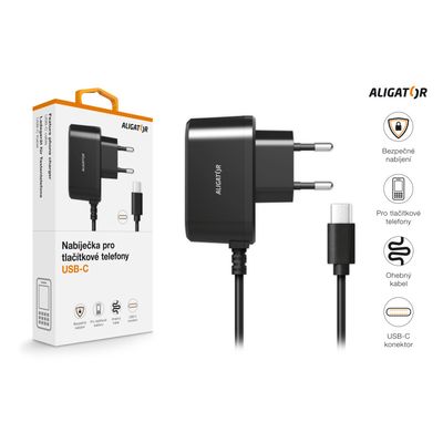 Nabíječka Aligator pro všechny seniorské a tlačítkové telefony ALIGATOR s USB-C konektorem, originální