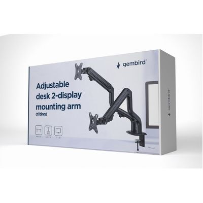 GEMBIRD Držák 2 monitorů na stůl MA-DA2-02, naklápěcí, až do 32” a 8kg, černý