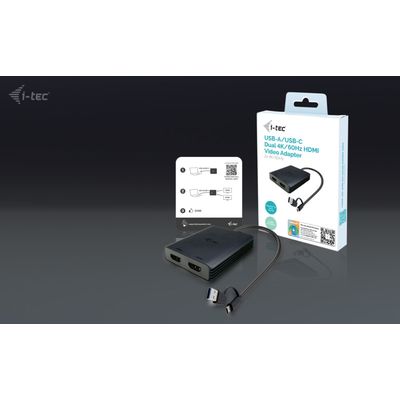 i-tec USB-A/USB-C Dual 4K HDMI Video Adapter