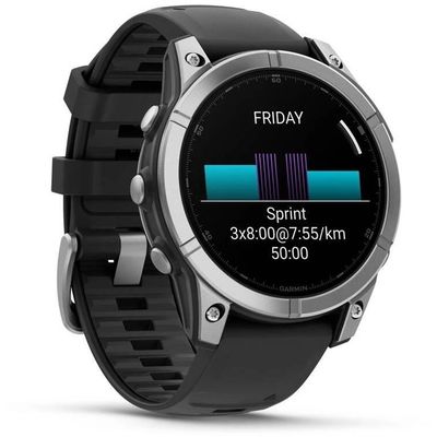 Garmin fenix® E – 47 mm, AMOLED, nerezová ocel, černý silikonový řemínek