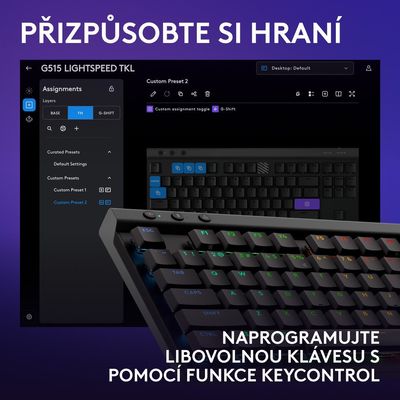Logitech G515 TKL Lightspeed CZ/SK, černá, bezdrátová