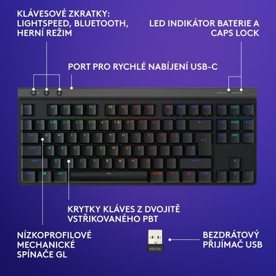 Logitech G515 TKL Lightspeed CZ/SK, černá, bezdrátová