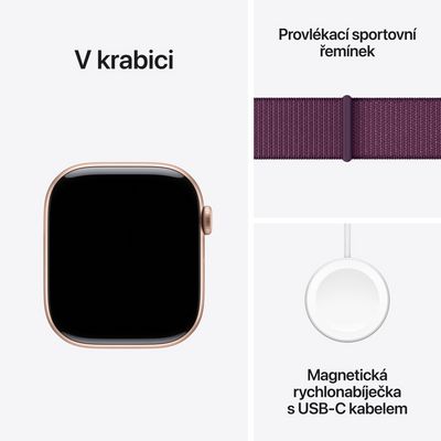 Apple Watch Series 10 GPS + Cellular 42mm Rose Gold Aluminium Case with Plum Sport Loop (MWXC3QC/A)