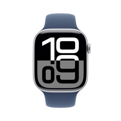 Apple Watch Series 10 GPS + Cellular 46mm Silver Aluminium Case with Denim Sport Band - M/L (MWY13QC/A)
