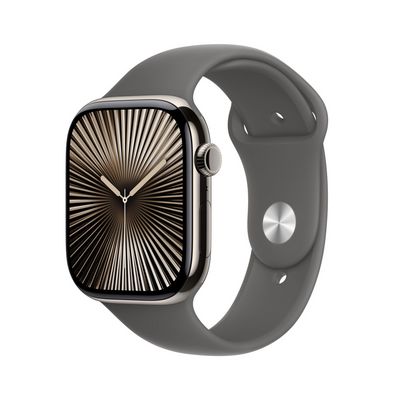 Apple Watch Series 10 GPS + Cellular 42mm Natural Titanium Case with Stone Grey Sport Band - S/M (MWXD3QC/A)