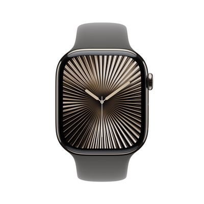 Apple Watch Series 10 GPS + Cellular 42mm Natural Titanium Case with Stone Grey Sport Band - S/M (MWXD3QC/A)