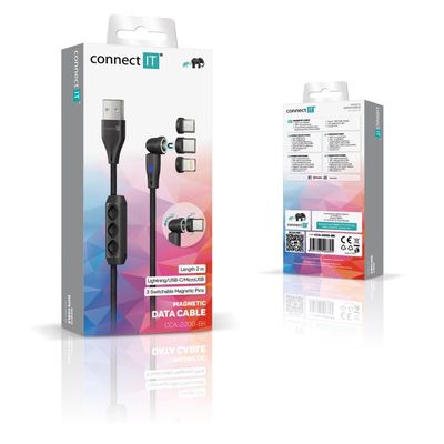 CONNECT IT Magnetic PowerLink 3in1 kabel (USB-C/Lightning/MicroUSB), 2m