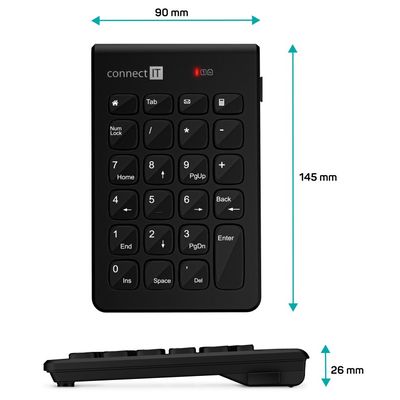 CONNECT IT NumCALC bezdrátová numerická klávesnice, černá