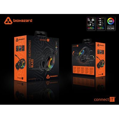 CONNECT IT BIOHAZARD herní sluchátka s mikrofonem, 1xJack+USB, černá