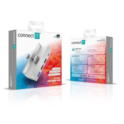 CONNECT IT USB DeskHub 4v1 na desku stolu, stříbrný