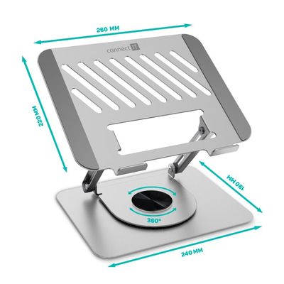CONNECT IT Rotary otočný stojánek na notebook, stříbrná