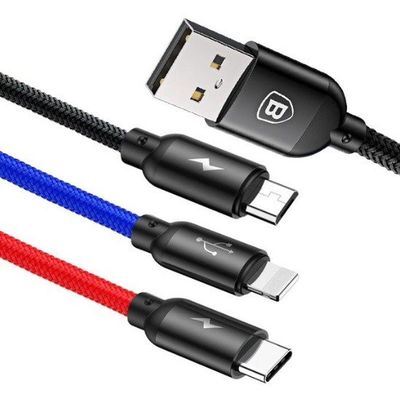 Datový kabel Baseus 3v1 USB/microUSB, Lightning, USB-C 1,2m 3,5A černý