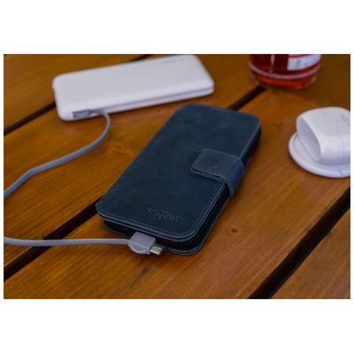 Kožené pouzdro typu kniha FIXED ProFit pro Apple iPhone 16 Plus, modré