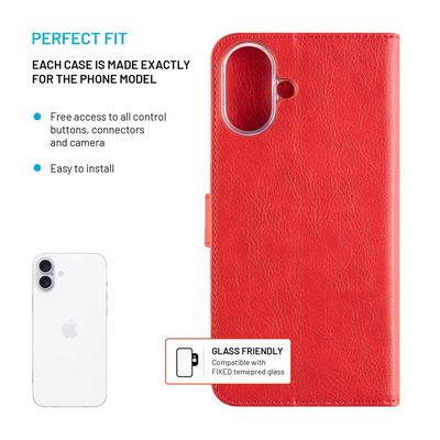 Pouzdro typu kniha FIXED Opus pro Apple iPhone 16 Plus, červené