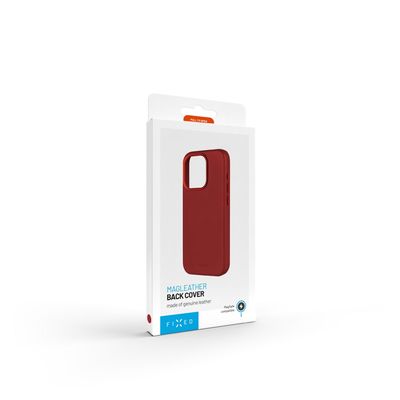 Kožený zadní kryt FIXED MagLeather s podporou MagSafe pro Apple iPhone 16 Pro Max, červený