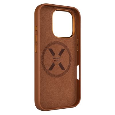Kožený zadní kryt FIXED MagLeather s podporou MagSafe pro Apple iPhone 16 Pro, hnědý
