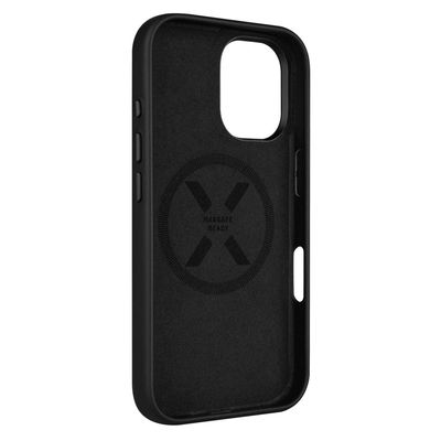 Kožený zadní kryt FIXED MagLeather s podporou MagSafe pro Apple iPhone 16, černý