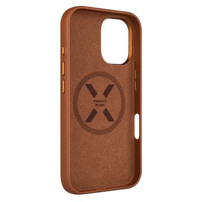 Kožený zadní kryt FIXED MagLeather s podporou MagSafe pro Apple iPhone 16, hnědý