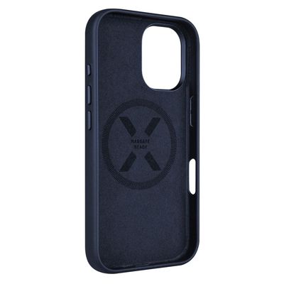 Kožený zadní kryt FIXED MagLeather s podporou MagSafe pro Apple iPhone 16, modrý
