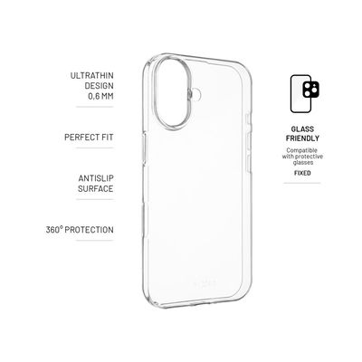Ultratenký TPU gelový kryt FIXED Story Slim pro Apple iPhone 16, 0,6 mm, čirý