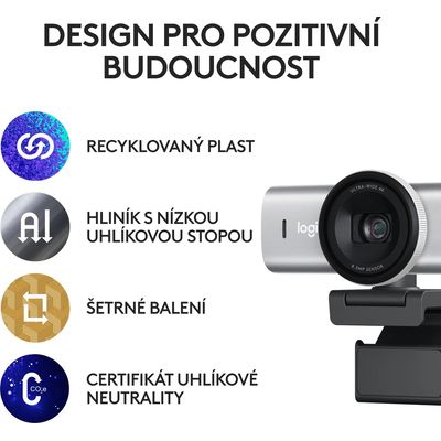 Logitech MX Brio 4K Ultra HD Webcam, Pale Grey