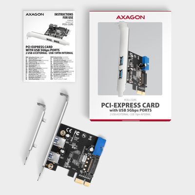 AXAGON PCEU-232RS, PCIe řadič, 2+2x USB 5Gbps port, SATA napájení, SP & LP