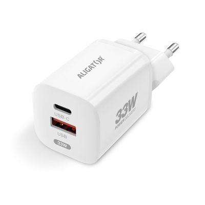 Rychlá nabíječka ALIGATOR GaN, PD 33W, USB-C/USB-C kabel, bílá