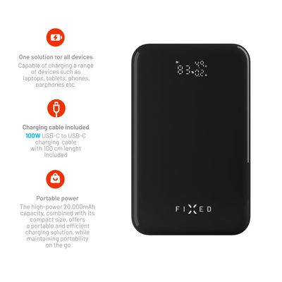 Powerbanka FIXED Zen 20 Pro s LCD displejem a výstupem 130W, 20 000 mAh, černá