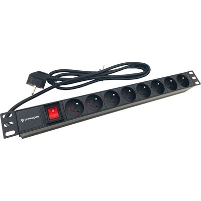 Conexpro 19 rozvodný panel 8x 230V FR, 16A, 1.4m, černý