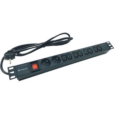 Conexpro 19 kombinovaný rozvodný panel 2x FR + 8x IEC C13, 16A, 1.4m, černý
