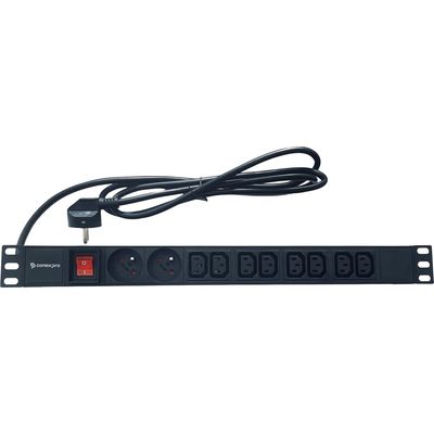 Conexpro 19 kombinovaný rozvodný panel 2x FR + 8x IEC C13, 16A, 1.4m, černý