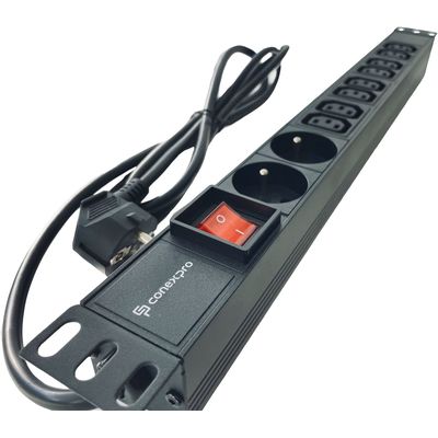 Conexpro 19 kombinovaný rozvodný panel 2x FR + 8x IEC C13, 16A, 1.4m, černý