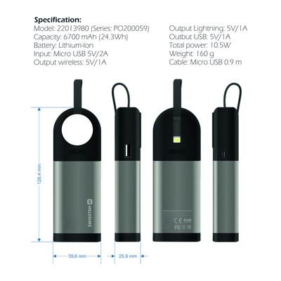 SWISSTEN 2in1 Apple Watch MFI powerbank 6700 mAh