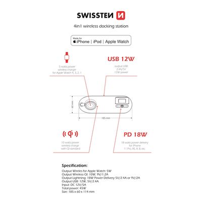 SWISSTEN bezdrátová nabíječka 4v1 MFi (kompatibilní s MagSafe)