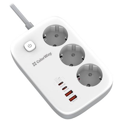 ColorWay Prodlužovací napájecí přívod/ 3x Schuko/ 2x USB-A 60W/ 2x USB-C 65W/ kabel 2m