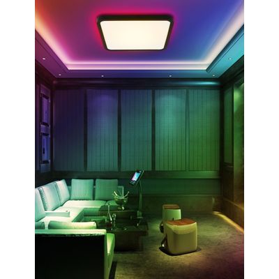 IMMAX NEO LITE TUDO SMART stropní svítidlo s RGB podsvícením 40x40cm, 50W Wi-Fi černá, TUYA