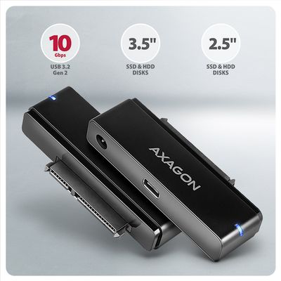 AXAGON ADSA-FPX, USB-C 10Gbps - SATA 6G, 2.5/3.5 SSD/HDD FAST PORT X adaptér, vč. AC napáječe