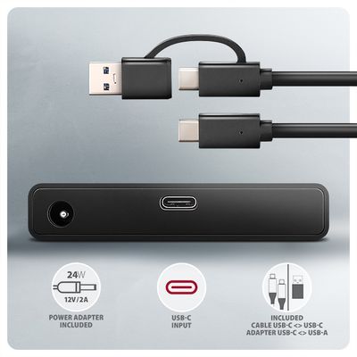 AXAGON ADSA-FPX, USB-C 10Gbps - SATA 6G, 2.5/3.5 SSD/HDD FAST PORT X adaptér, vč. AC napáječe