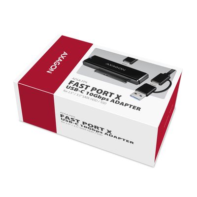 AXAGON ADSA-FPX, USB-C 10Gbps - SATA 6G, 2.5/3.5 SSD/HDD FAST PORT X adaptér, vč. AC napáječe