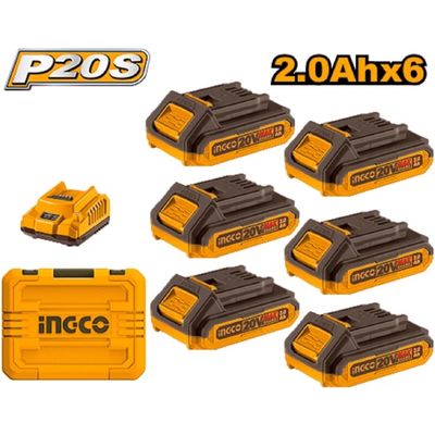 Ingco FBCLI2062 Set nabíječka + 6ks baterie 2,0A pro Li-ion baterie 20V