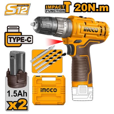 Ingco CIDLI12202E AKU šroubovák s příklepem vč. 2ks baterie