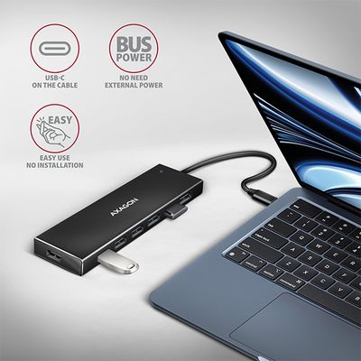 AXAGON HUE-F7C, 7x USB 3.2 Gen 1 ALU FLAT CHARGING hub, micro USB napájecí konektor, kabel USB-C 30cm - rozbalené / použité