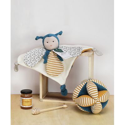 Doudou Textilní aktivní míč s chrastítkem včelka 15 cm