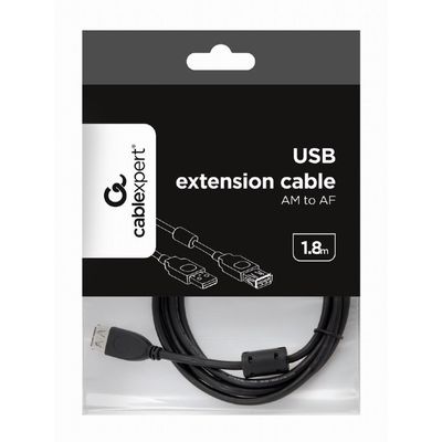 GEMBIRD Kabel USB 2.0 A-A prodlužovací 1,8m Premium (černý, ferit)
