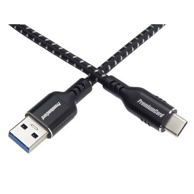 PremiumCord kabel USB-C - USB 3.0 A (USB 3.2 generation 1, 3A, 5Gbit/s) bavlněný oplet a hliníkové konektory 0,5m