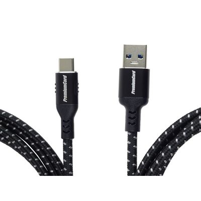 PremiumCord kabel USB-C - USB 3.0 A (USB 3.2 generation 1, 3A, 5Gbit/s) bavlněný oplet a hliníkové konektory 1m