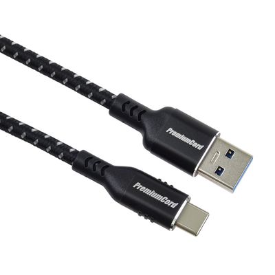 PremiumCord kabel USB-C - USB 3.0 A (USB 3.2 generation 1, 3A, 5Gbit/s) bavlněný oplet a hliníkové konektory 2m