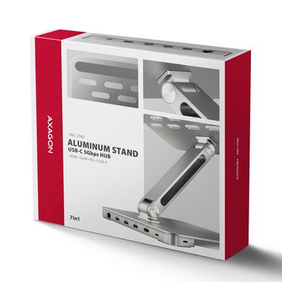 AXAGON HMC-STND, stojan pro 10-16 notebooky, USB 5Gbps hub, 3x USB-A, HDMI 4k/60Hz, RJ-45, PD 100W